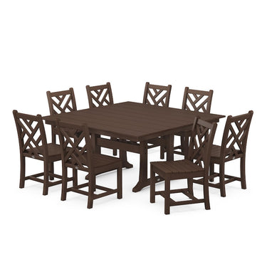 POLYWOOD Chippendale 9-Piece Farmhouse Trestle Dining Set - Mahogany
